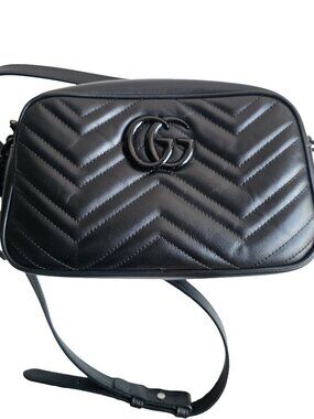 GUCCI Small GG Marmont Black Leather Crossbody Bag